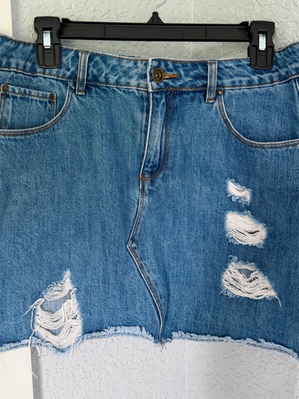 Blue Distressed Denim Mini Skirt